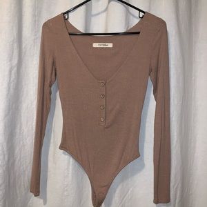 Beige/brown long sleeve bodysuit